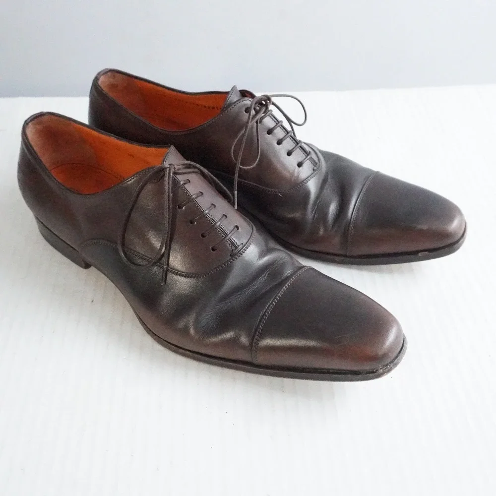 Santoni Cap Toe Oxford Dress Shoes Mens Brown‎ Leather Lace Up US 12 UK 11